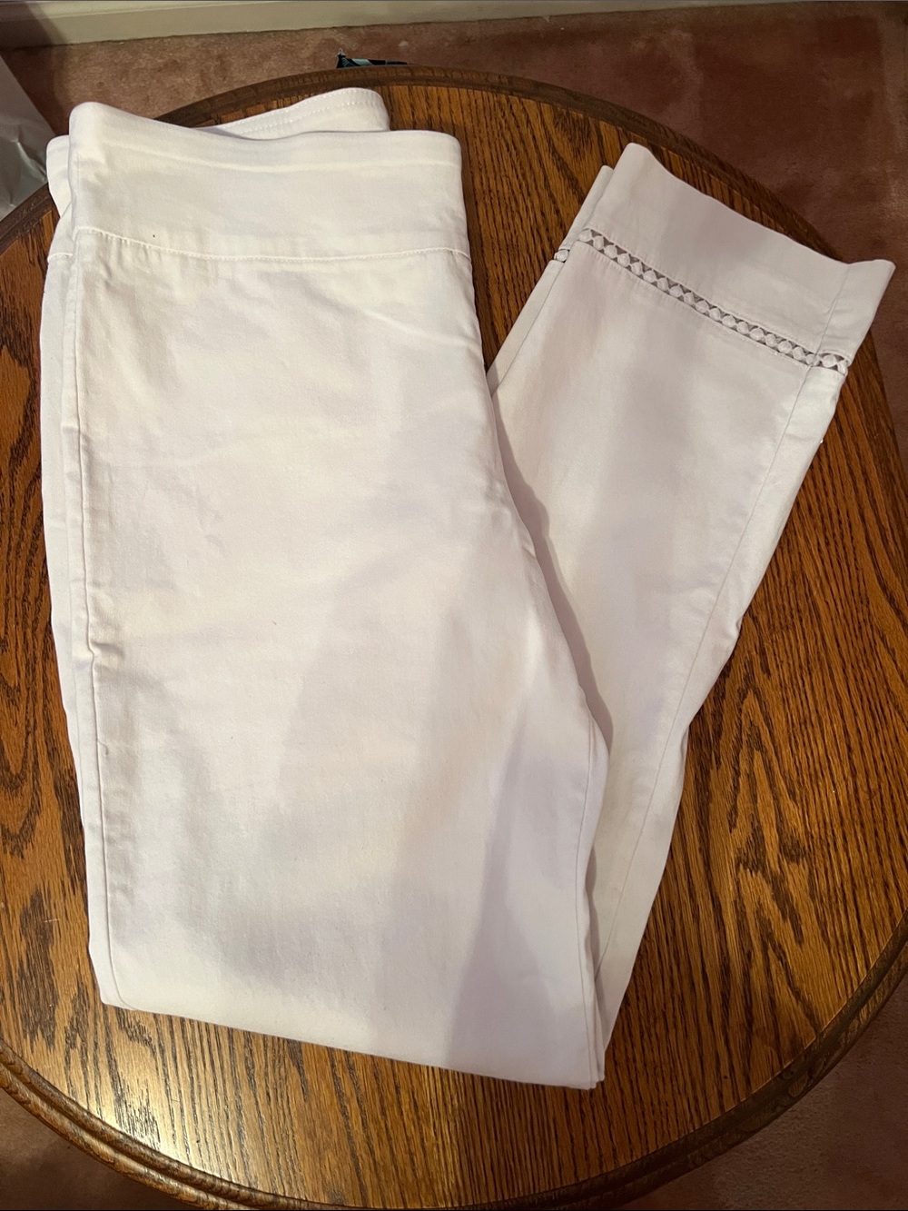 crown & ivy White Women's Trousers with Lace Cut Out Trim Along The Leg Size 10